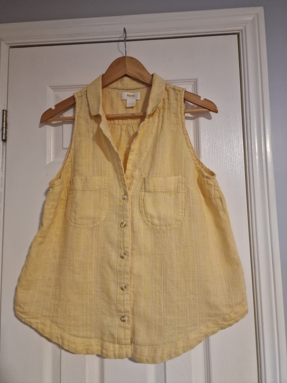 Maeve By Anthropologie Yellow Sleeveless Linen Blend Top, Size US 14